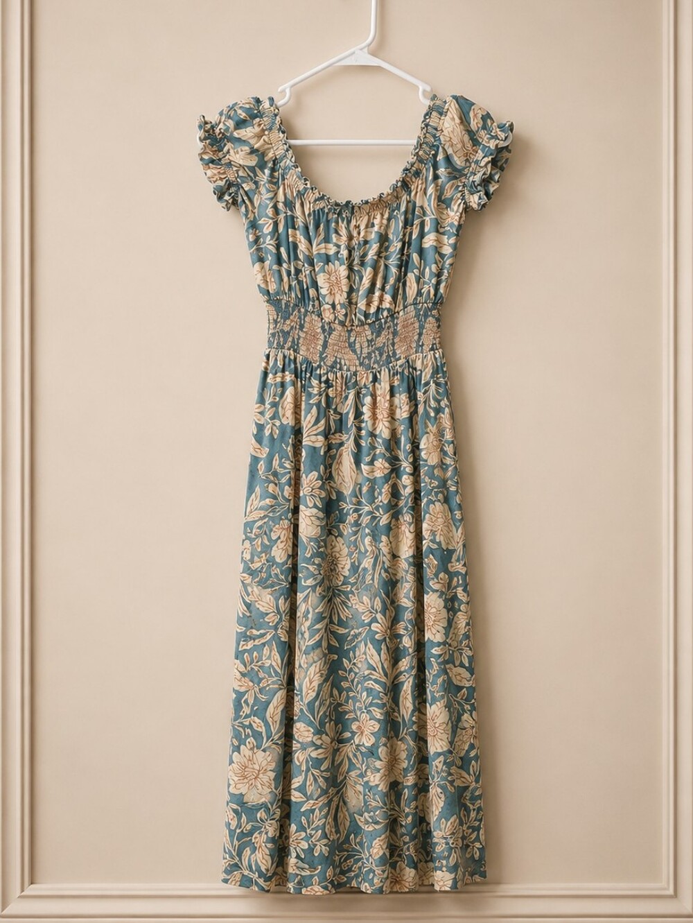 Patrons of Peace Teal Floral Ruffled Maxi Dress